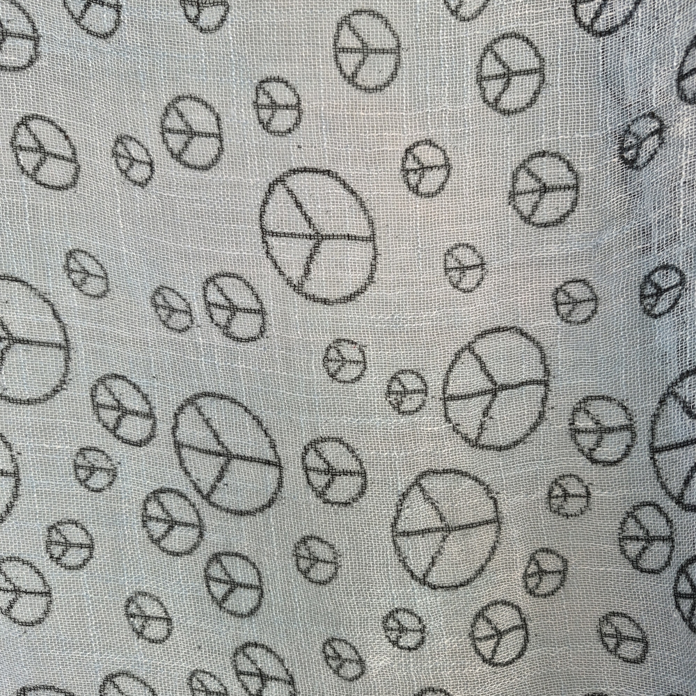 Peace Sign Light Blue Shawl, Long Scarf, or Wrap O/S Boho Hippie - Picture 2 of 6
